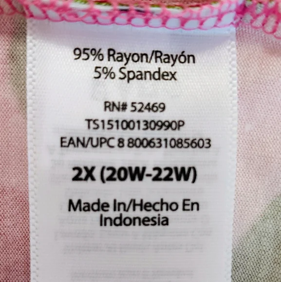 Terra & Sky Pink and Green Floral Tee Shirt Midi Dress, Size 2X/20W-22W  #103 - Picture 7 of 9